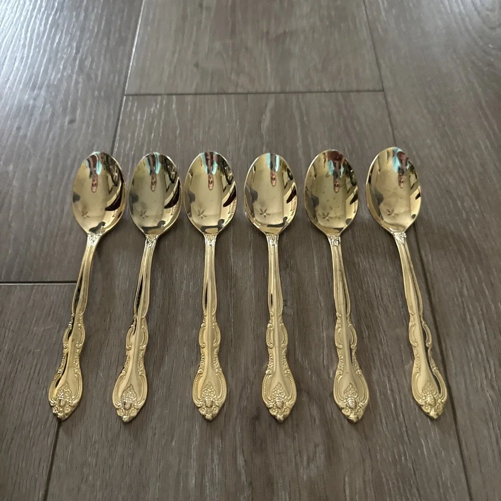 Vintage INTERNATIONAL SAN MARCOS‎ GOLD Lot of 6 Salad Desert Teaspoons